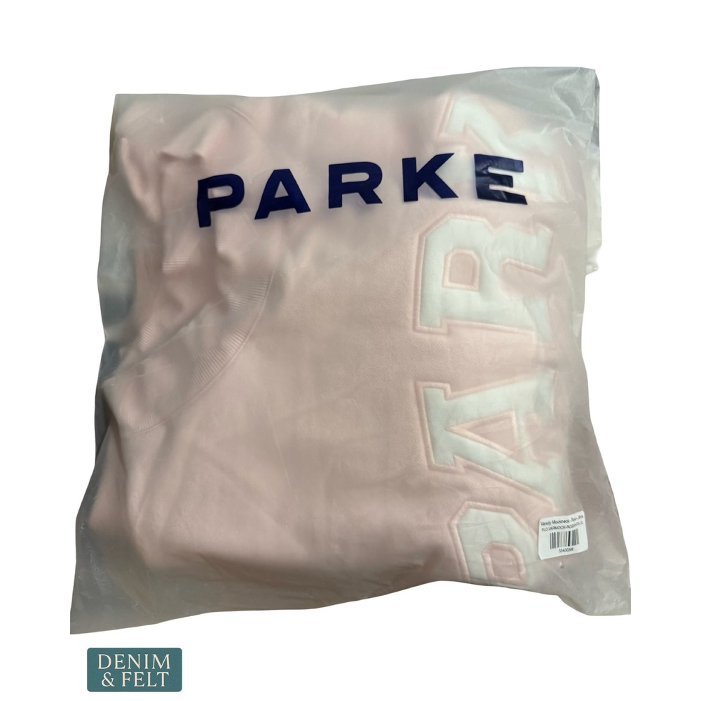NEW Parke Varsity Mockneck Rose White Fleece Sweatshirt L/XL Oversized Pullover - Picture 15 of 15